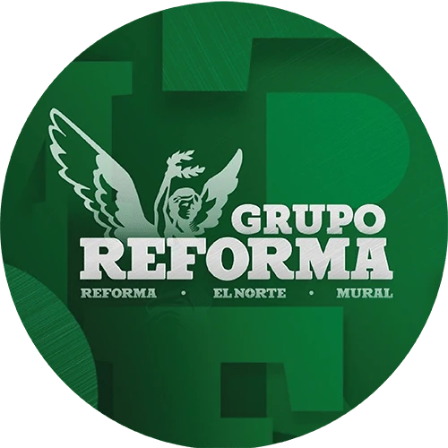 Logotipo del periódico Reforma, medio de comunicación mexicano reconocido por su cobertura de noticias nacionales, internacionales, política, economía y cultura.