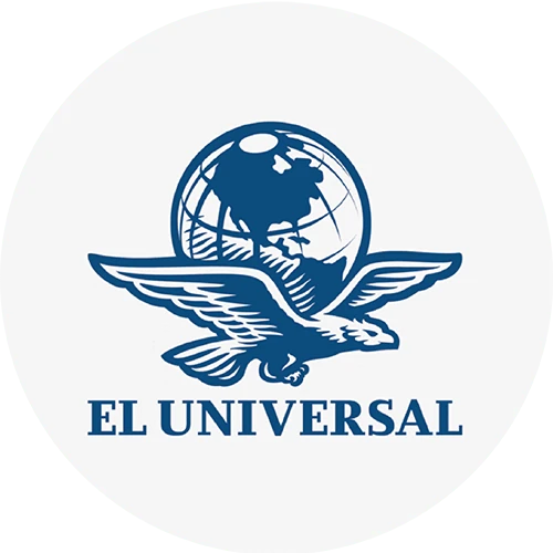 Logotipo de El Universal, diario mexicano, con su distintivo símbolo del globo terráqueo acompañado de tipografía en mayúsculas.