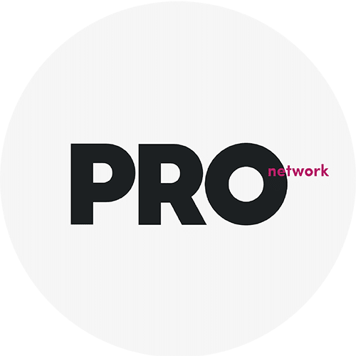 The PRO Network logo on a light gray background, with the word "PRO" in bold black letters and "network" in magenta.